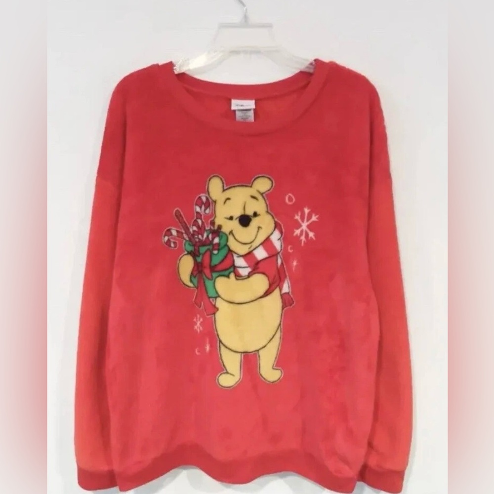 Disney’s Winnie the Pooh Holiday Christmas Chenille Sweater Red Unisex SZ Large